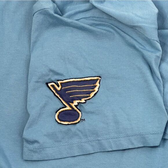ST. LOUIS BLUES Hockey Light Blue Appliqué Logo Short Sleeve T-Shirt Sz L - Picture 4 of 6